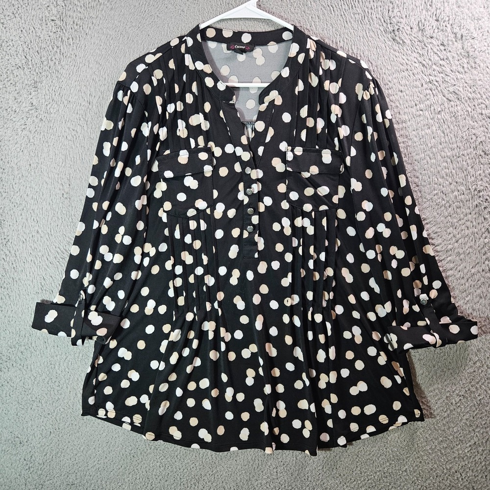 Cocomo Top Blouse Women XL Stretch Polka dot White Beige Black
